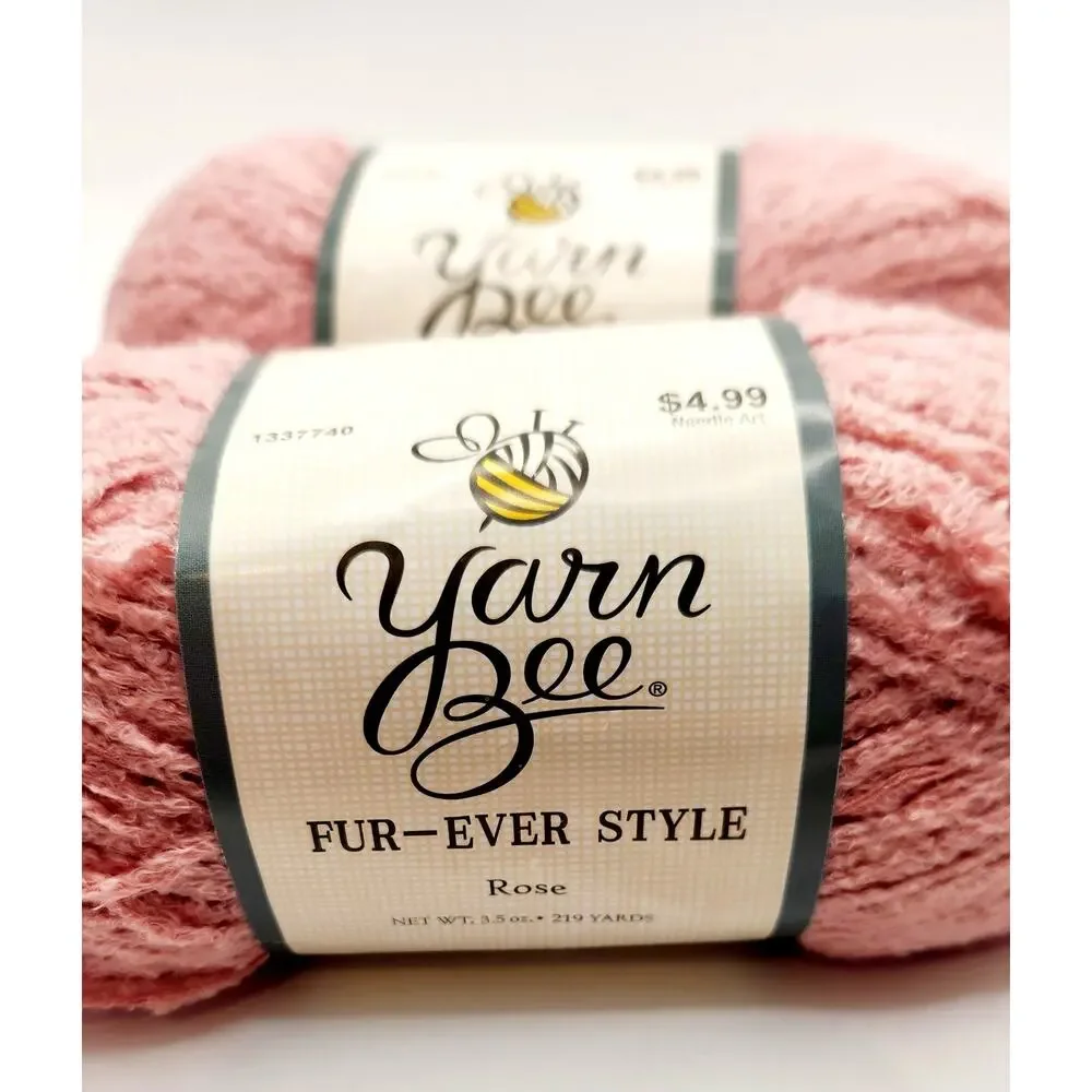 Yarn Bee Fur-Ever Style Yarn Rose Pink Lot of 3 100% Nylon 219 Yds Each